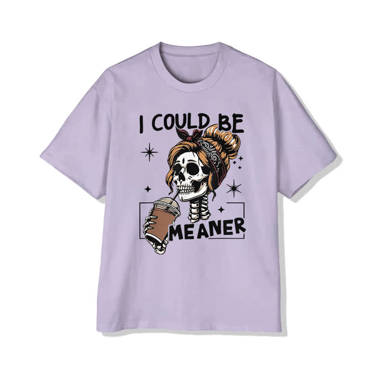 I Could Be Meaner Skeleton Cotton Print T-shirt - Light Purple - US20-22(3XL) - image 12