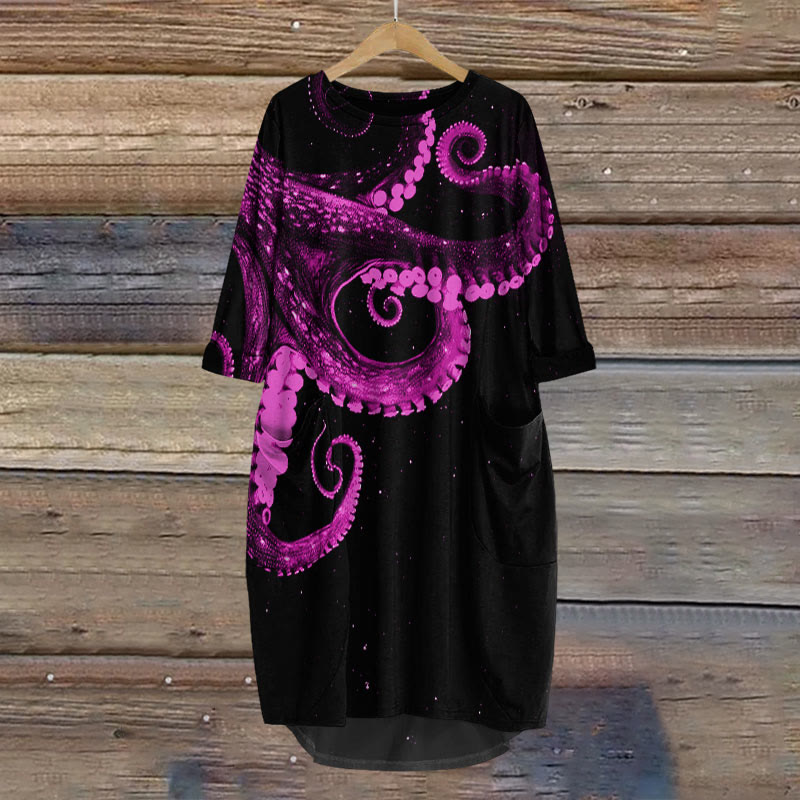 Three-dimensional Creative Octopus Print Crew Neck Dress - Pink - 8XL - image 3