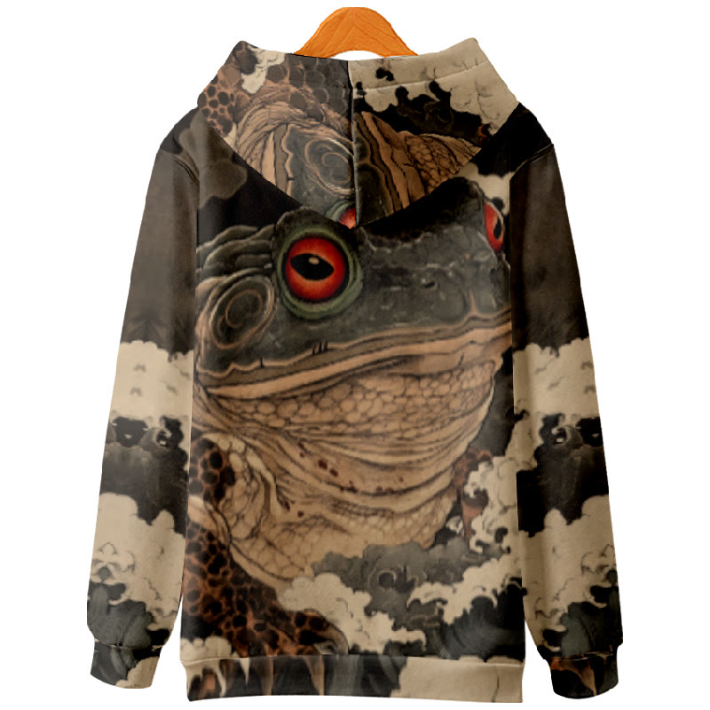Women's Japanese Funny Big Frog Print Long Sleeve Hoodie - image 2