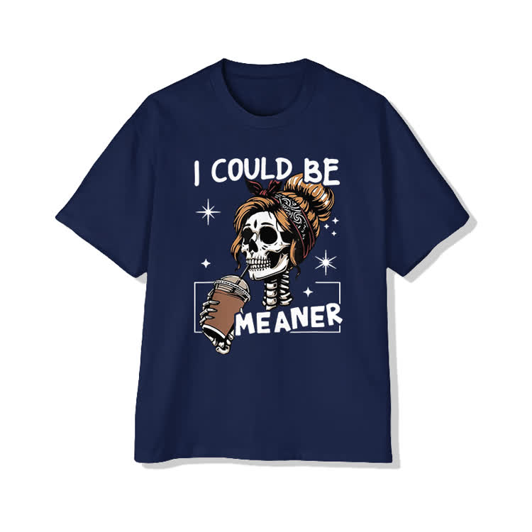 I Could Be Meaner Skeleton Cotton Print T-shirt - Blue - US20-22(3XL) - image 6