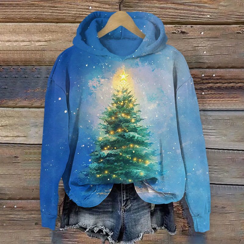 Christmas sparkle tree  print Long Sleeve Hoodie - Blue - US44-46(8XL) - image 3