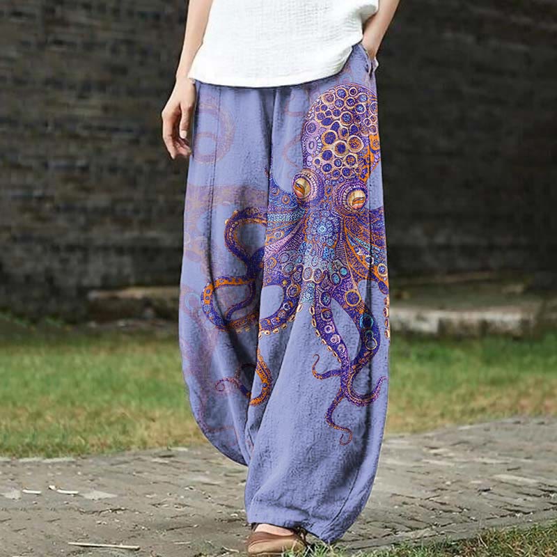 Unique Exquisite Octopus Pattern Print Casual Pants - Light Purple - US18(5XL) - image 3