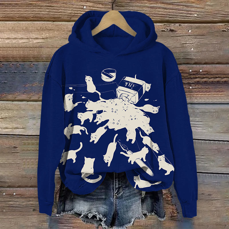Fun Poured Cat Ink Print Long Sleeve Hoodie - Dark Blue - US44-46(8XL) - image 2