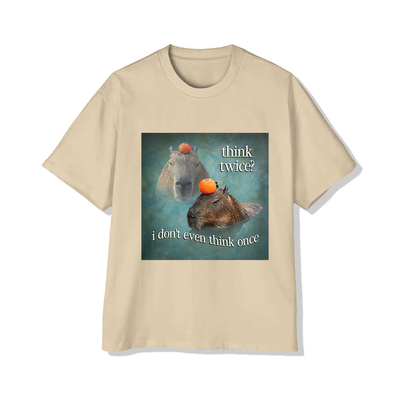Unisex Funny Capybara Quote Meme Print Short Sleeved Crew Neck T-shirt - Apricot - 2XL - image 3