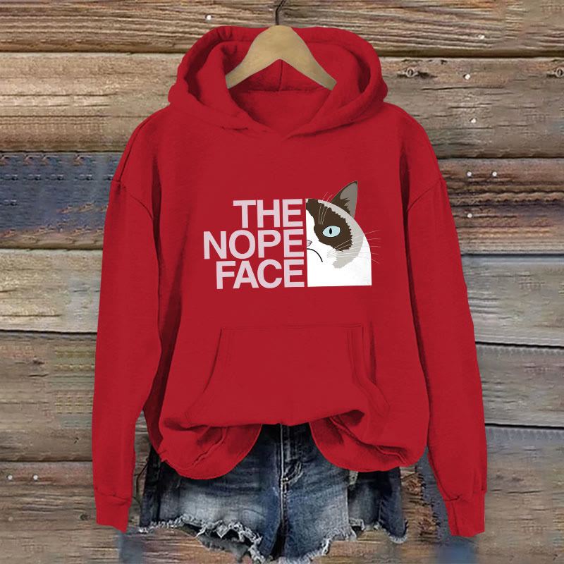 100% Cotton Funny The Nope Face Cat Print Women's Hoodie - Red - 2XL - image 5