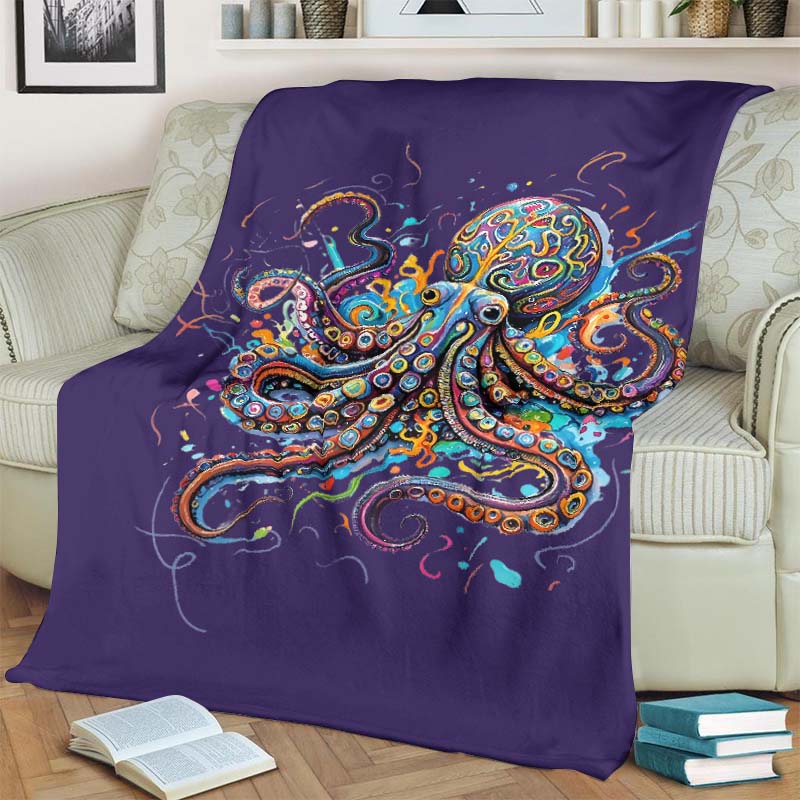 Vintage Rainbow Octopus Art Print Blanket - Navy Blue - 100*150cm - image 7