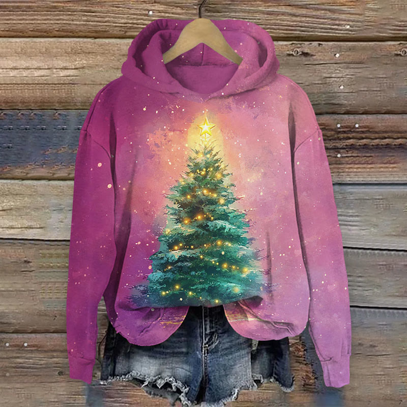 Christmas sparkle tree  print Long Sleeve Hoodie - Rose - US44-46(8XL) - image 2