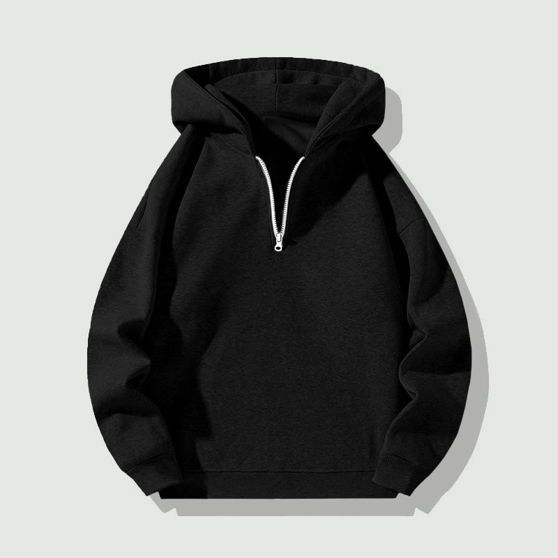 Unisex Casual Solid Color Half Zip Hoodie - Black - US32-34(5XL) - image 7