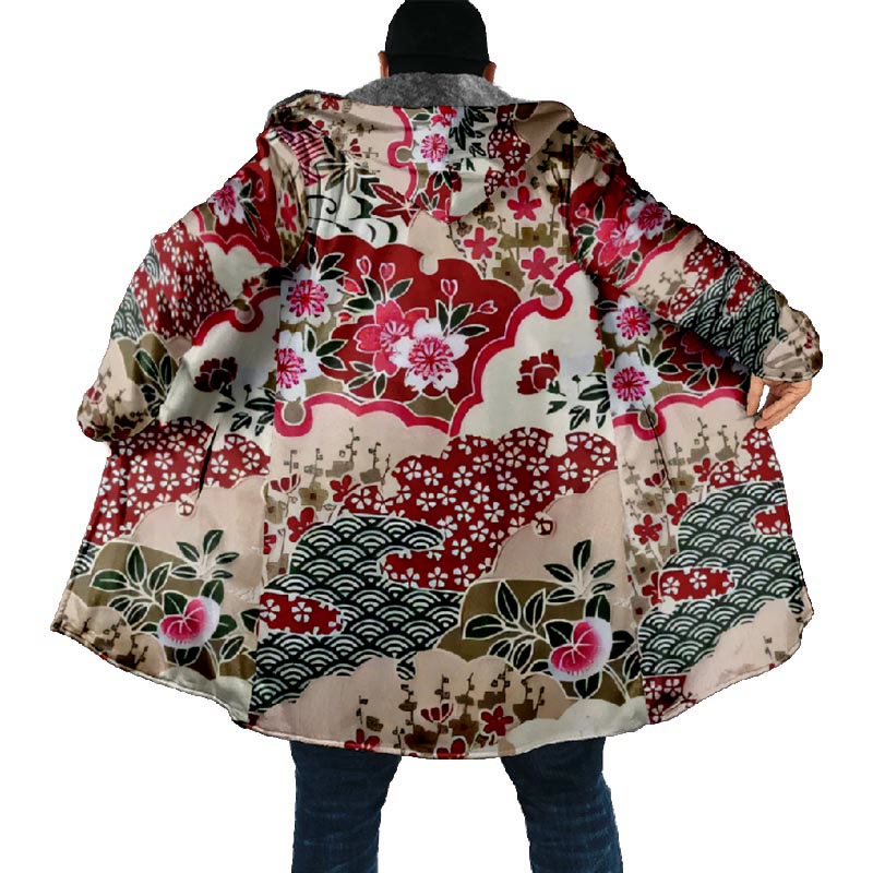 Japanese Traditional Patchwork Garden Print Unisex Plush Thick Long-sleeved Fleece Jacket Coat - image 5