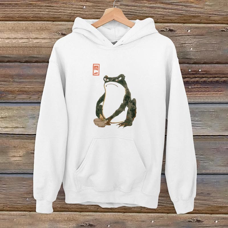 100% Cotton Women's Cute Frog Japanese Art Print Comfy Hoodie