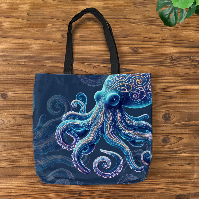 Vintage Wise Ocean Octopus Art Print Bag - Blue - one size - image 4