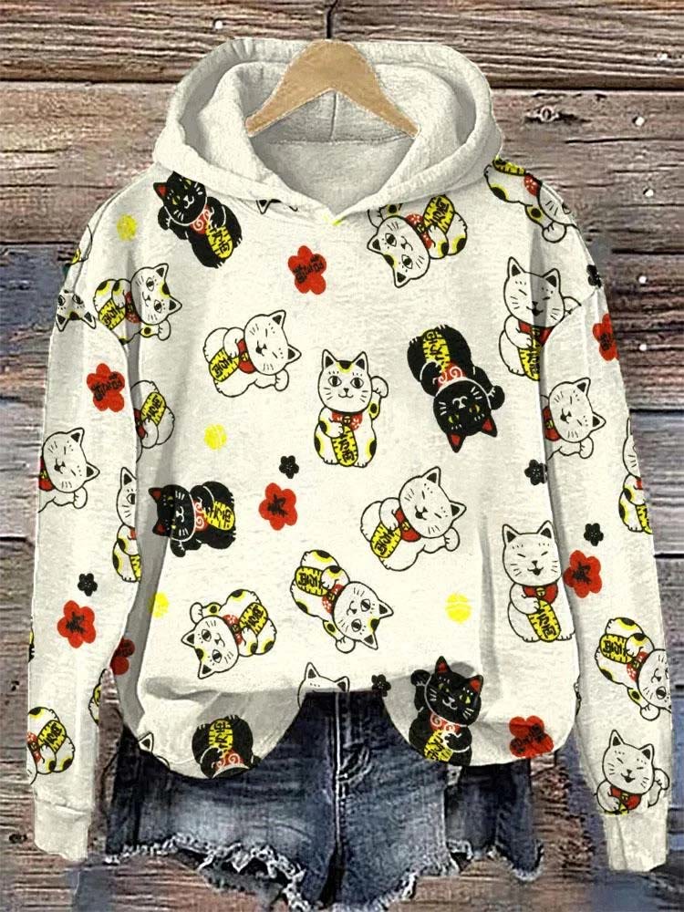 Lucky Cat Japanese Art Print Hoodie