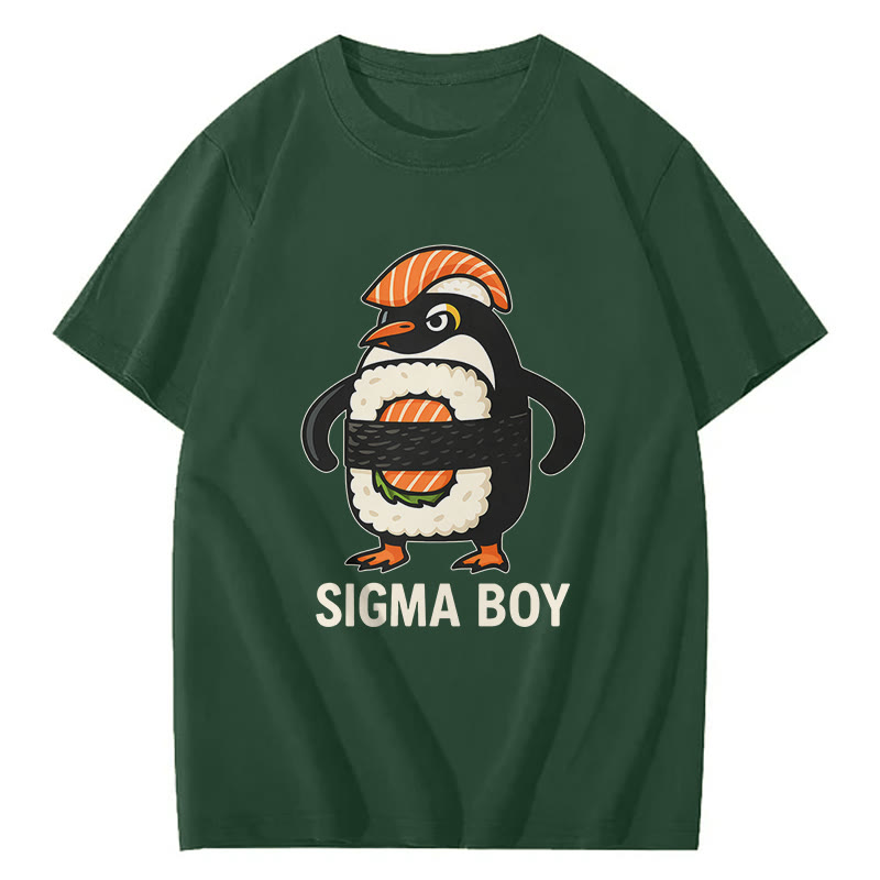 Sigma Boy Sushi Penguin Print Short Sleeved Crew Neck T-Shirt - Green - 2XL - image 6