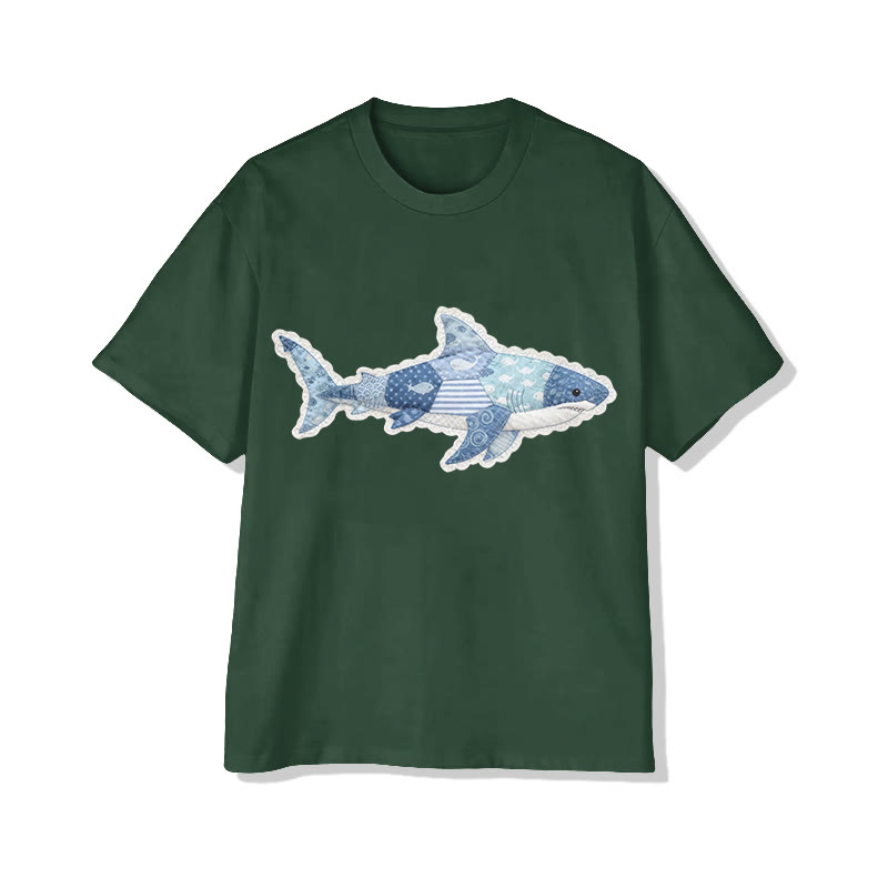 Ocean Shark Art Lace pattern Print Pattern Cotton Print T-Shirt - Green - US16-18(2XL) - image 10