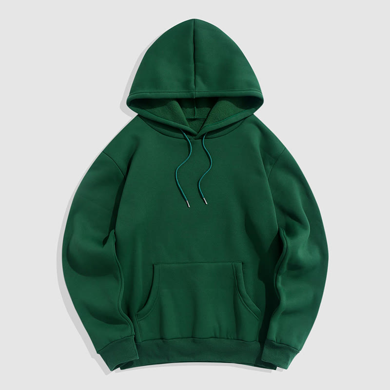 100% Cotton Solid Color Hooded Drawstring Casual Fleece Hoodie - Green - 2XL - image 10
