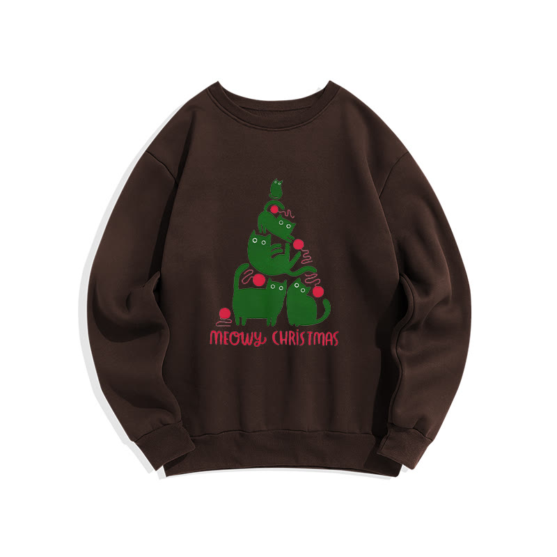 Meowy Christmas Print Crew Neck Sweatshirt - Coffee - US16-18(2XL) - image 5