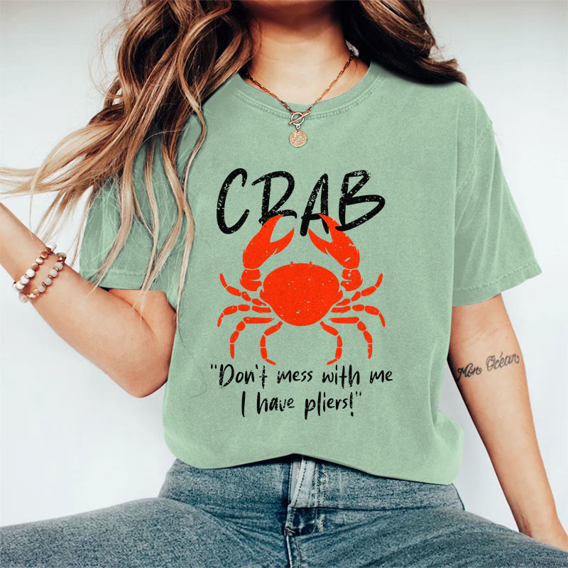 100% Cotton Women's Funny Crab Slogan Art Print Casual T-shirt - Green - 2XL - image 7