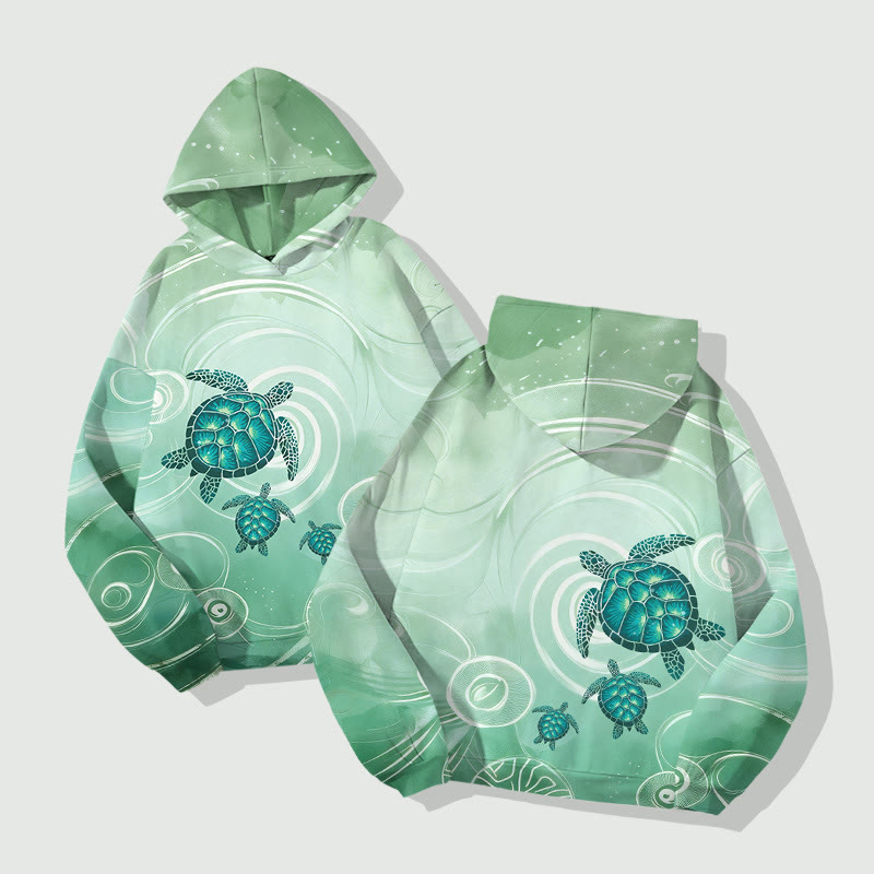 Geometric Lovely Sea Turtle Family Art Print Long Sleeve Hoodie - image 4