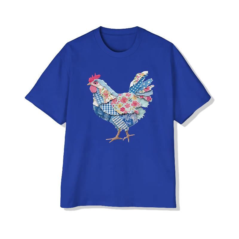 Animal Friends Chicken Flakes Print Pattern Cotton Print T-shirt - Royal Blue - US16-18(2XL) - image 12