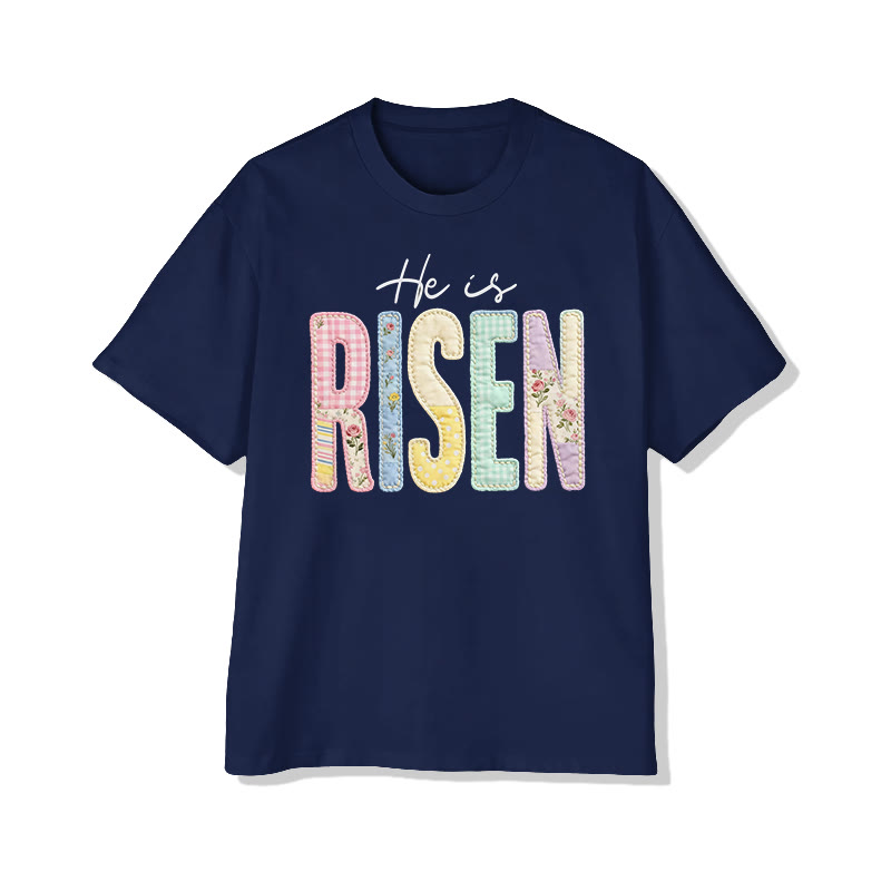 Christian He Is Risen Pattern Print Pattern Cotton Print T-shirt - Navy Blue - US16-18(2XL) - image 7