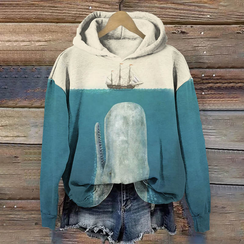 Abstract Deep Sea Shark  Painting Long Sleeve Hoodie - Lake Blue - 8XL - image 1