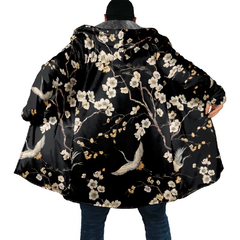 Retro Cherry Blossom Elegance Print Unisex Plush Thick Long-sleeved Fleece Jacket Coat - image 5