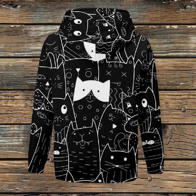 Women's Funny Abstract Cartoon Cat Face Print Fleece Jacket - image 3