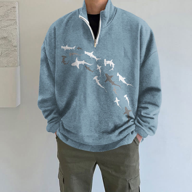 Japanese Art Octopus And Crab Print Long Sleeve Zipper Sweatshirt - Light Blue - 5XL - image 2