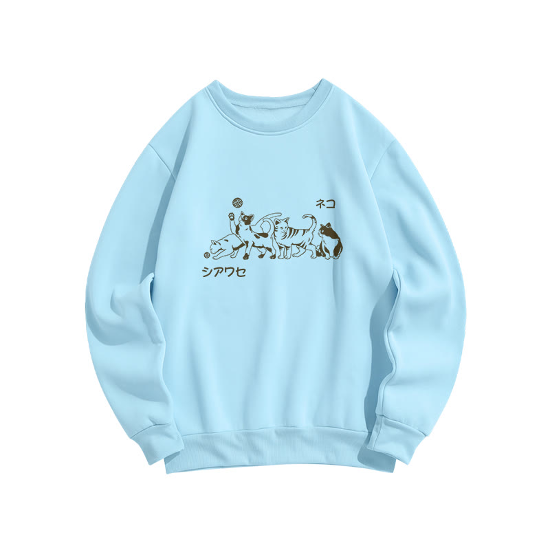 Unisex Fun Cat Pattern Long Sleeved Crew Neck Sweatshirt - Blue - US16-18(2XL) - image 3