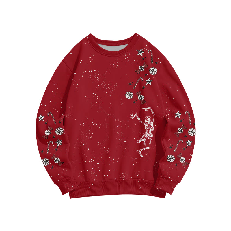 Unisex Dancing Skeleton Candy Christmas Print Sweatshirt - Red - 6XL - image 4