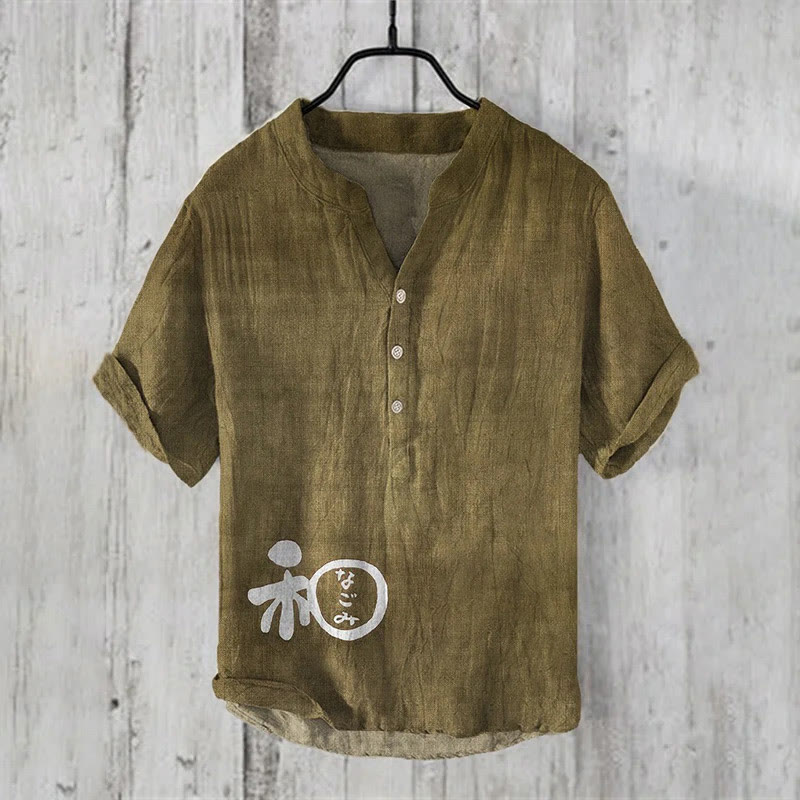 Japanese Word Art print Casual Shirt - Khaki - 6XL - image 3
