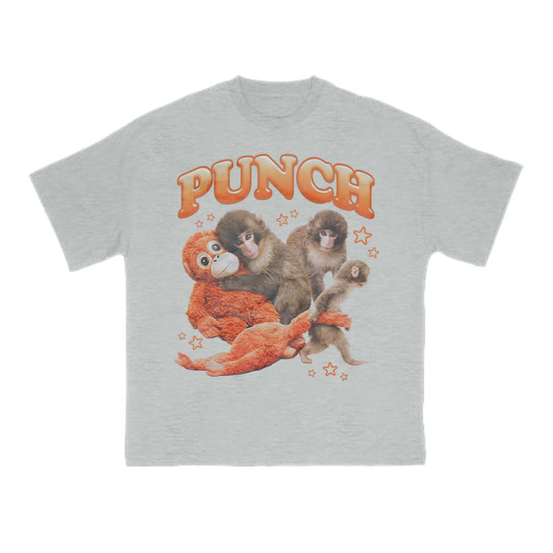 Cute Monkey Punch Print T-shirt - Grey - US16-18(2XL) - image 3