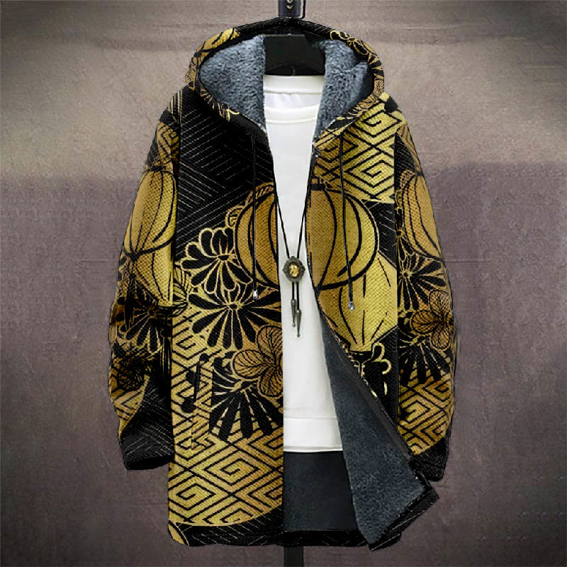 Ink Watercolor Geometic Floral Print Unisex Plush Thick Long-sleeved Fleece Jacket Coat - image 2
