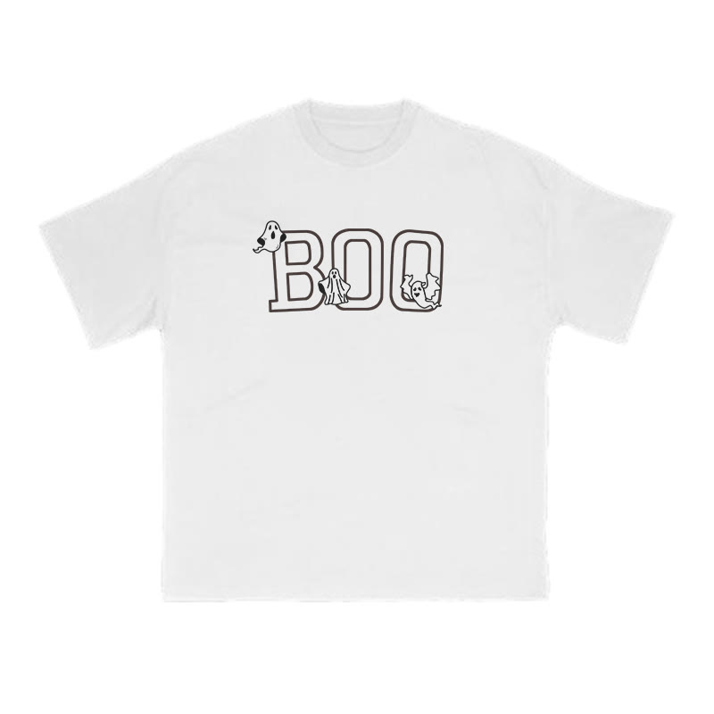 Unisex 100% Cotton Ghost Boo Halloween Print T-shirt - White - US16-18(2XL) - image 2