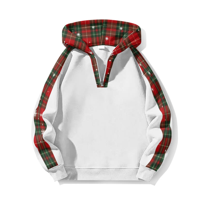 Christmas Snowflake Plaid Patchwork Print Half Zip Hoodie - White - US32-34(5XL) - image 3