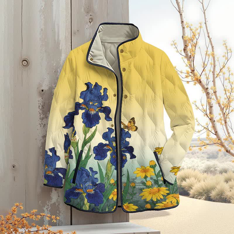 Japanese Watercolor Sunflower Art Print Outerwear Jackets - Yellow - 4XL - image 5
