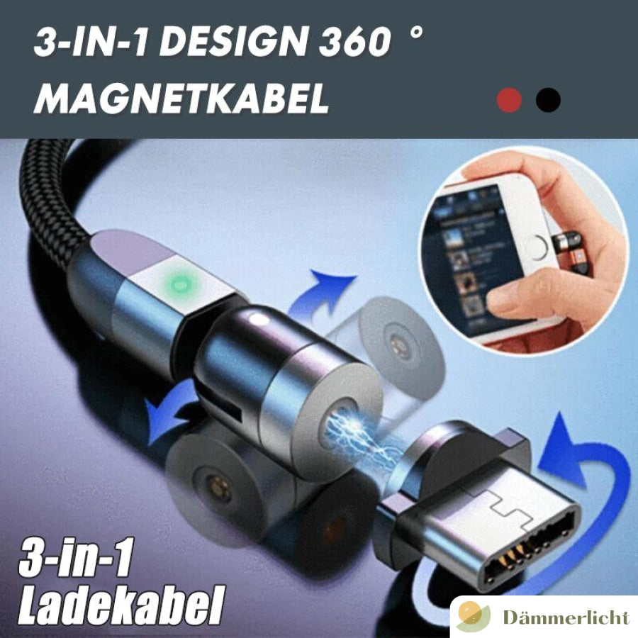 3-IN-1 DESIGN 360 ° MagnetkabelPhone ChargingWOWWAHLDämmerlichtSchwarz / 1m