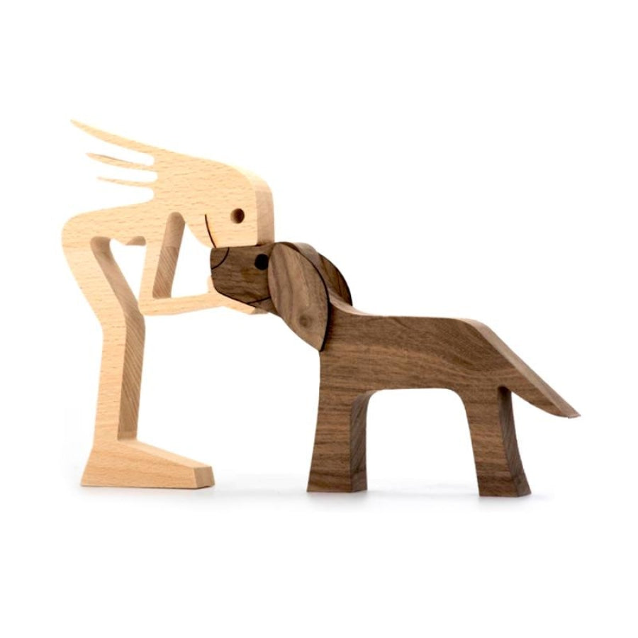 Tierliebhaber Holzskulptur TischdekorationHaushaltrheineuleDämmerlichtMädchen und Hund #1