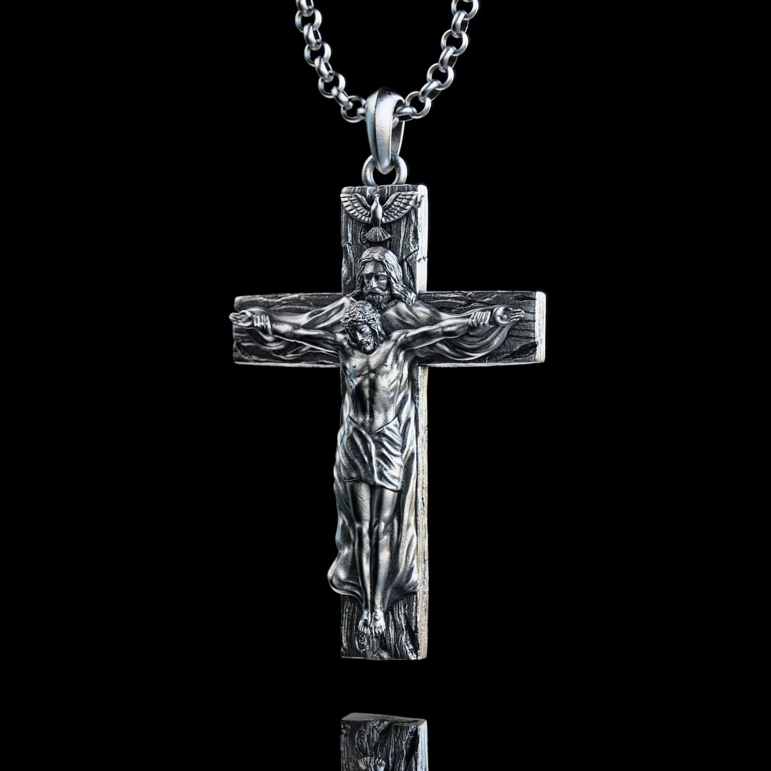 Neu Titanium Stahl Trinity Kreuz Halskette