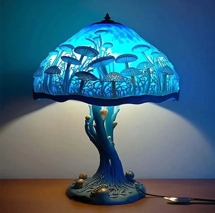 Blauer Pilz | Vielfarbige Harz-Glas-Botanical-Serie Tischlampe