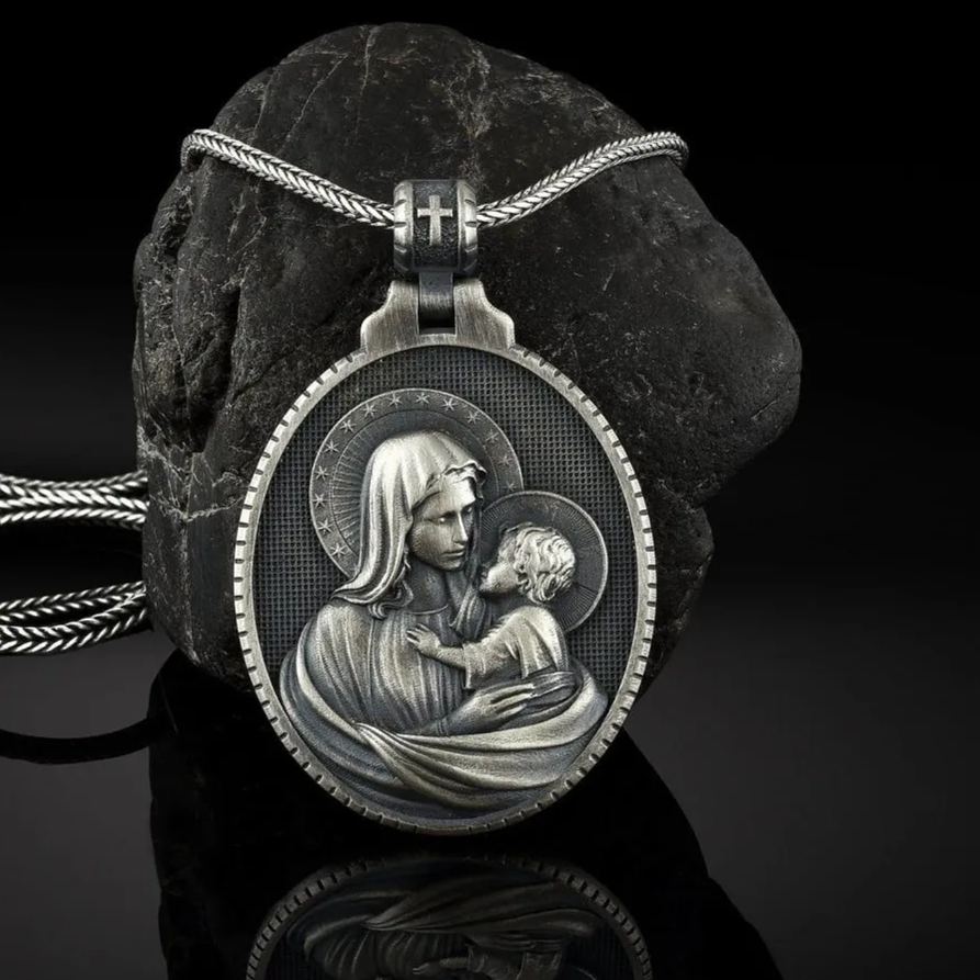 Selige Jungfrau Maria Madonna und Jesuskind Halskette