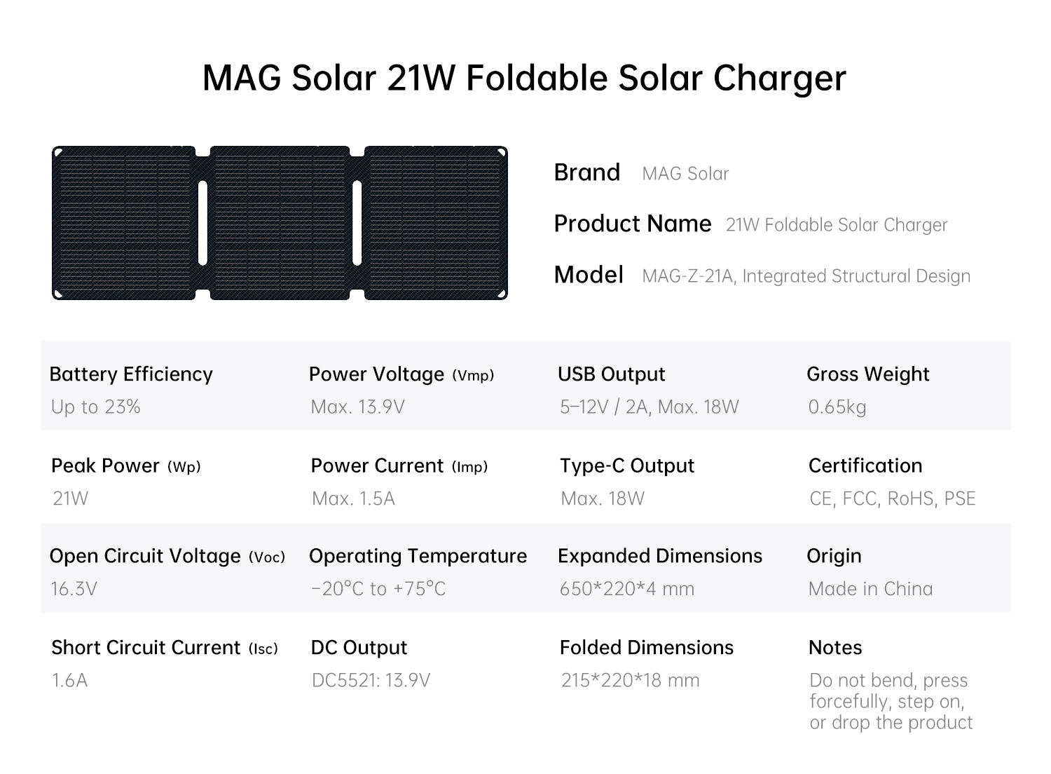 MAG Solar 21W Portable Solar Panel