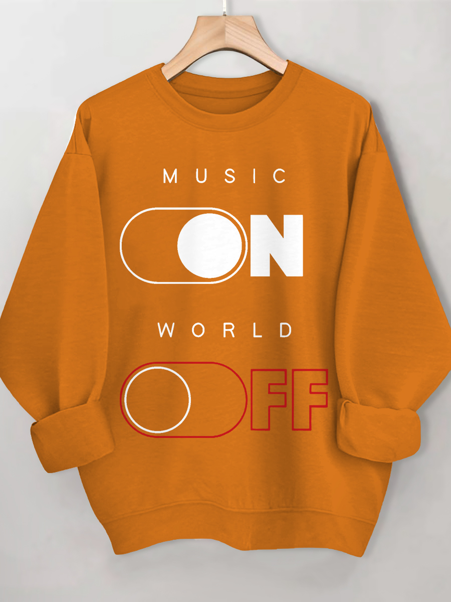 Women's Music On World Off Print Cotton Casual Sweatshirt