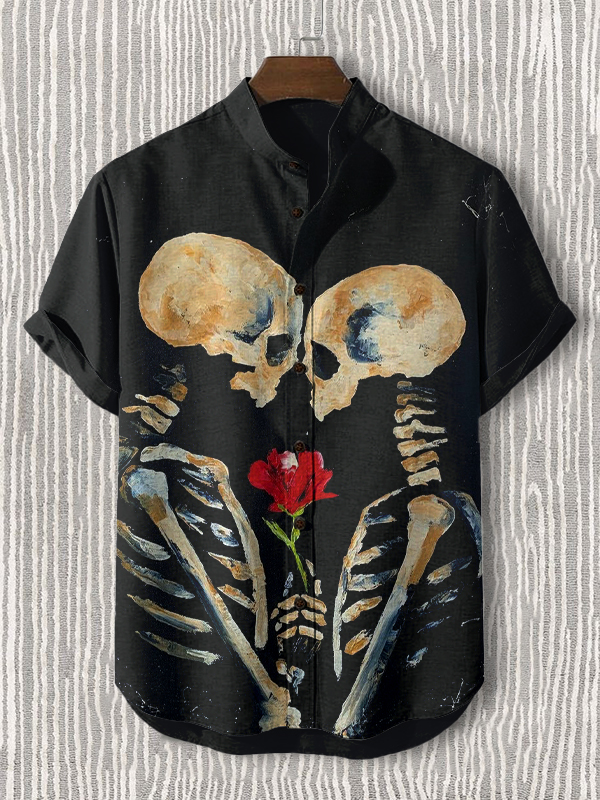 Men's Couple Skeleton Art Print Casual Shirt
