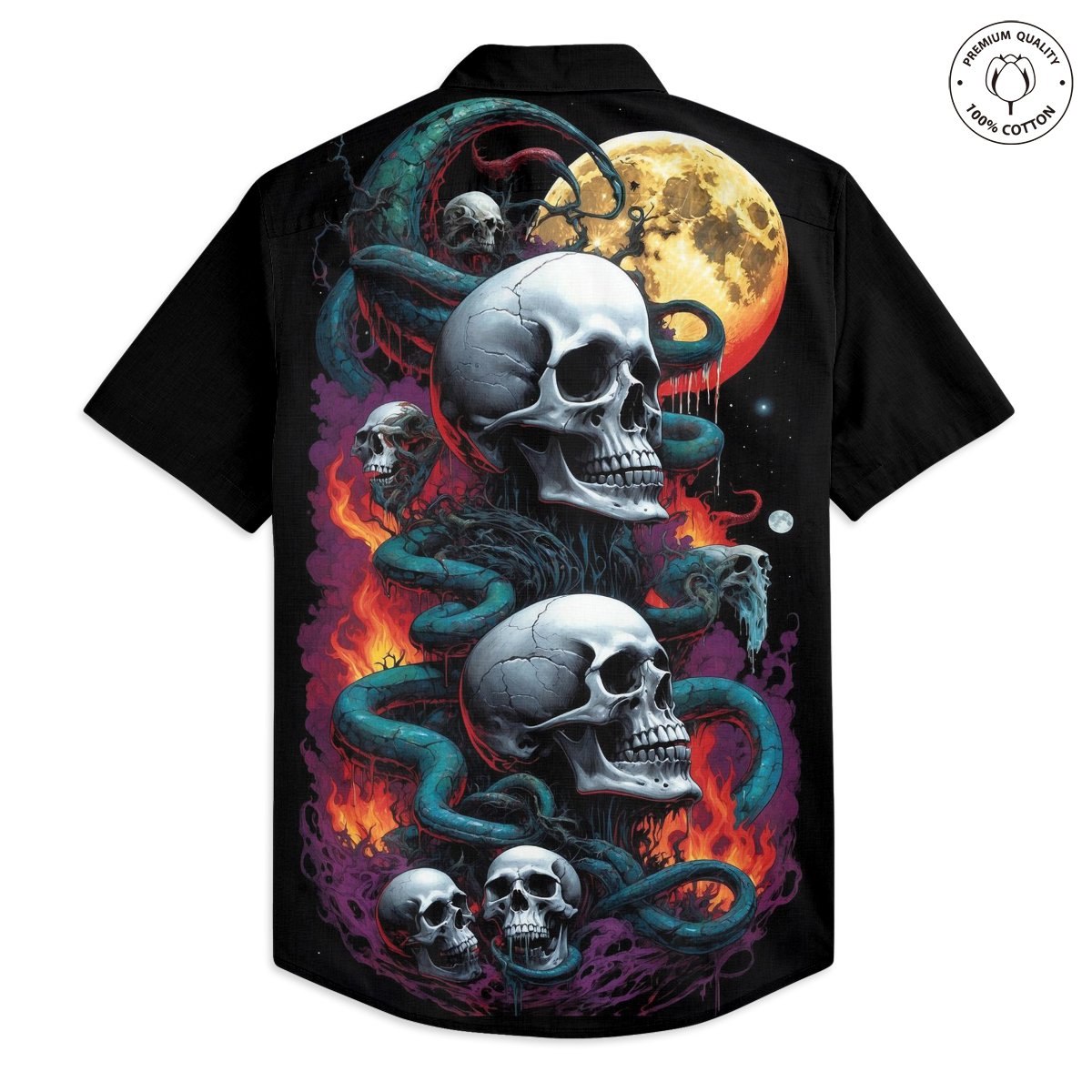 Men's 100% Cotton Skull Art Short Sleeve Shirt
