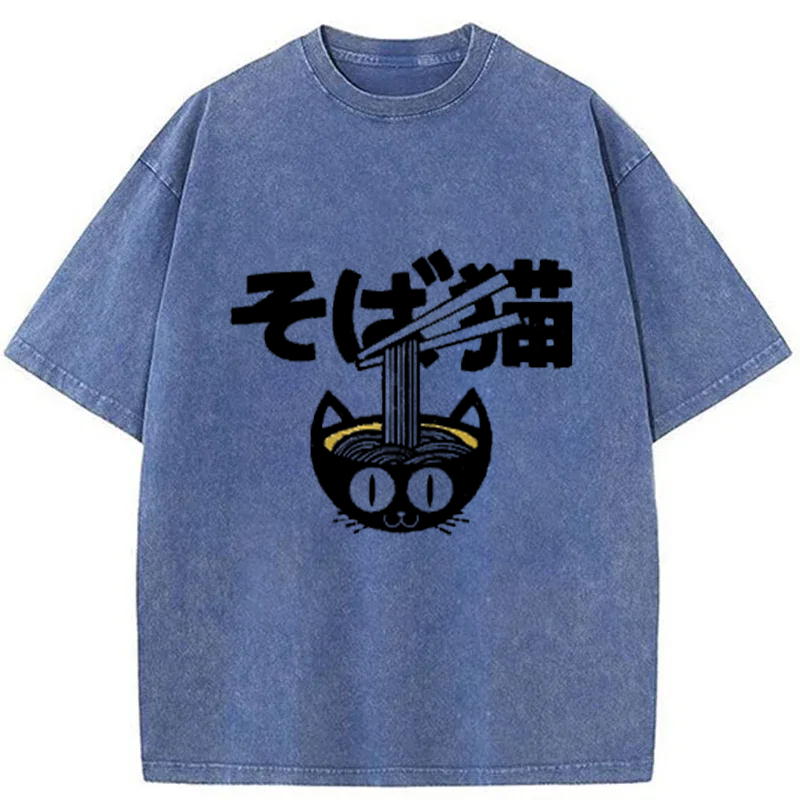 Cat Ramen Bowl Washed T-Shirt