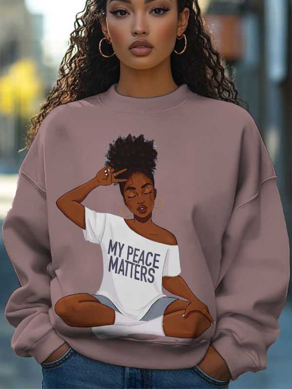 Women's My Peace Matters Slogan Print Cotton Long Sleeve T-Shirt Thin Sweatshirt
