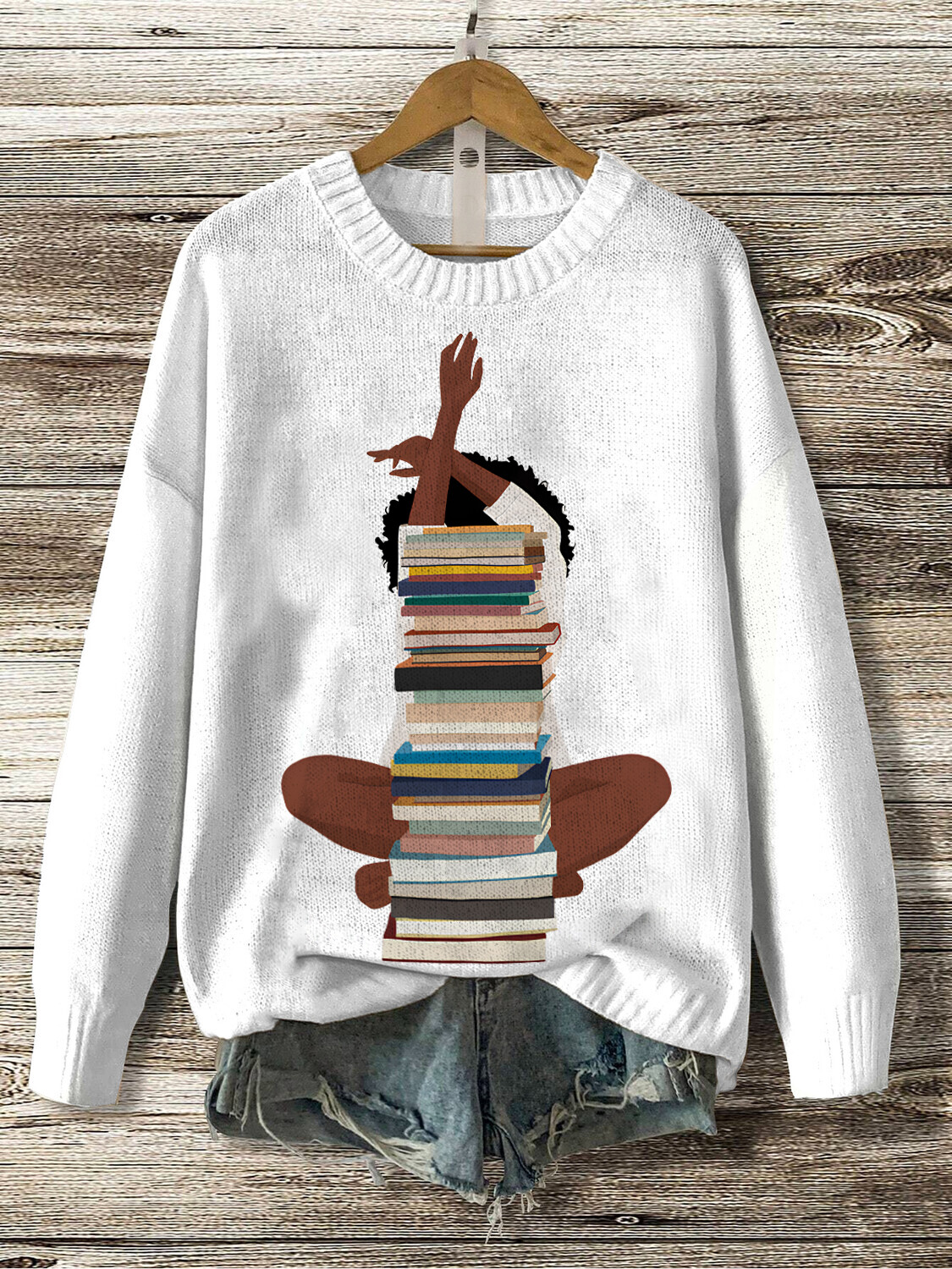 Women's Reading Lover Graphic Print Knit Sweatshirt