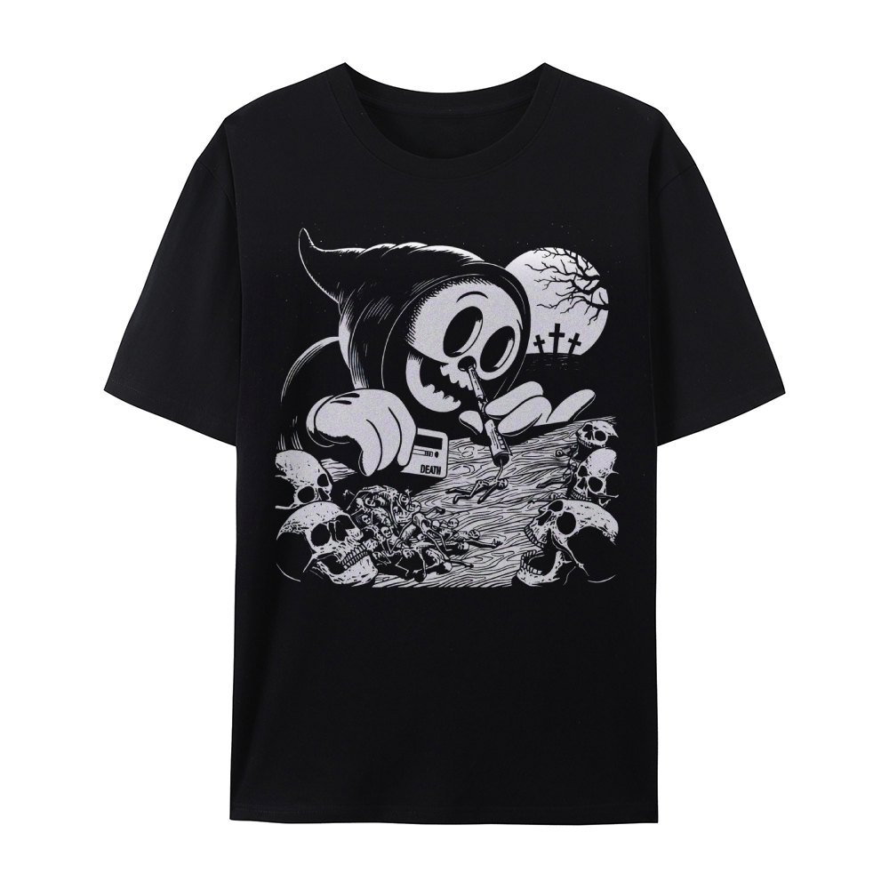 Gothic Grim Reaper Print Round Neck Cotton T-Shirt