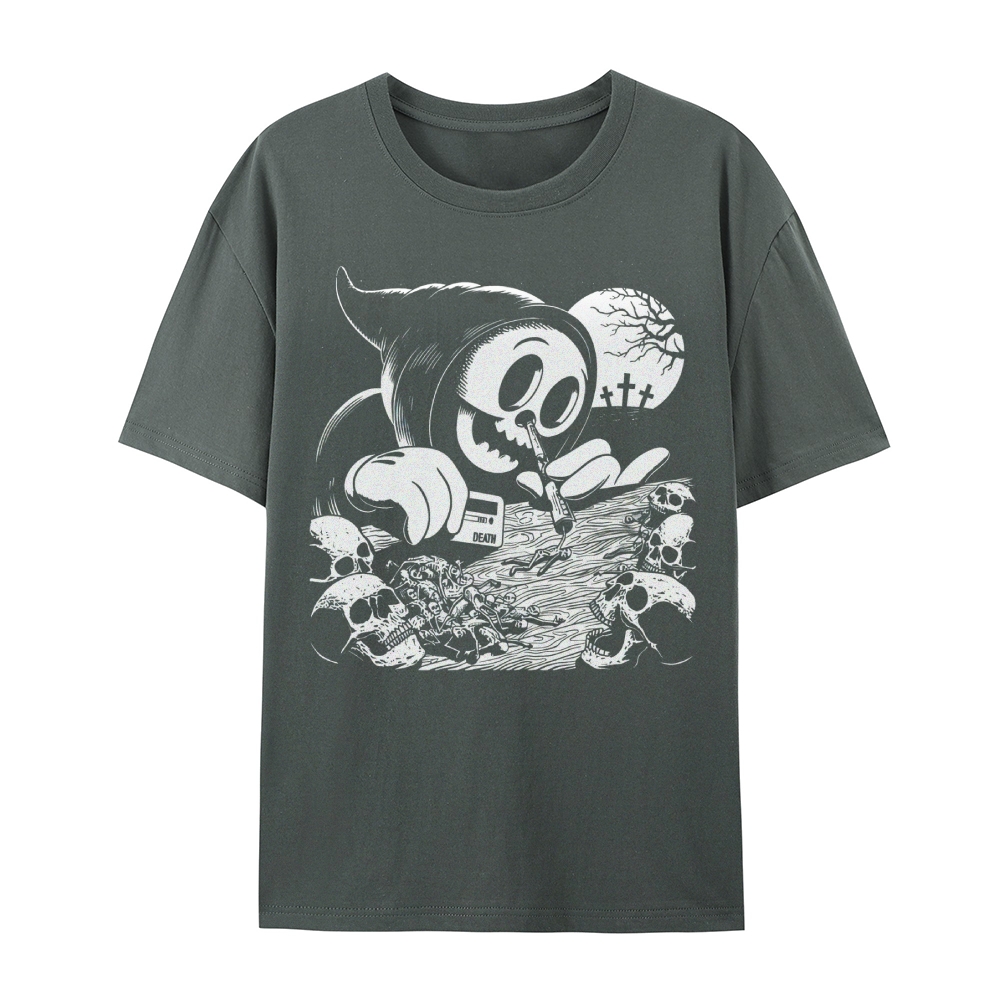 Gothic Grim Reaper Print Round Neck Cotton T-Shirt